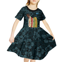 Hawaii Lei Kamehameha Kid Short Sleeve Dress Uliuli Seamless Pattern Hibiscus Flower