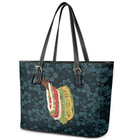 Hawaii Lei Kamehameha Leather Tote Bag Uliuli Seamless Pattern Hibiscus Flower LT9 - Polynesian Pride
