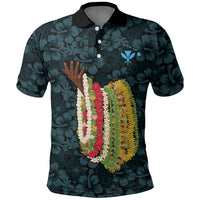 Hawaii Lei Kamehameha Polo Shirt Uliuli Seamless Pattern Hibiscus Flower LT9 Blue - Polynesian Pride