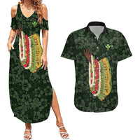 Hawaii Lei Kamehameha Couples Matching Summer Maxi Dress and Hawaiian Shirt Oma'oma'o Seamless Pattern Hibiscus Flower LT9 Green - Polynesian Pride