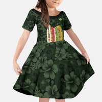 Hawaii Lei Kamehameha Family Matching Short Sleeve Bodycon Dress and Hawaiian Shirt Oma'oma'o Seamless Pattern Hibiscus Flower LT9 Daughter's Dress Green - Polynesian Pride