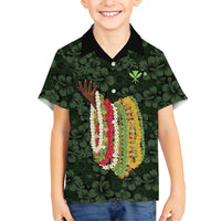 Hawaii Lei Kamehameha Family Matching Summer Maxi Dress and Hawaiian Shirt Oma'oma'o Seamless Pattern Hibiscus Flower LT9 Son's Shirt Green - Polynesian Pride