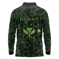 Hawaii Lei Kamehameha Long Sleeve Polo Shirt Oma'oma'o Seamless Pattern Hibiscus Flower