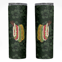 Hawaii Lei Kamehameha Skinny Tumbler Oma'oma'o Seamless Pattern Hibiscus Flower LT9 Green - Polynesian Pride