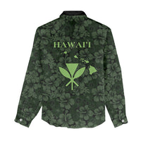 Hawaii Lei Kamehameha Women Casual Shirt Oma'oma'o Seamless Pattern Hibiscus Flower