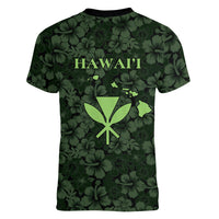 Hawaii Lei Kamehameha Women V-Neck T-Shirt Oma'oma'o Seamless Pattern Hibiscus Flower LT9 - Polynesian Pride