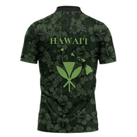 Hawaii Lei Kamehameha Zipper Polo Shirt Oma'oma'o Seamless Pattern Hibiscus Flower