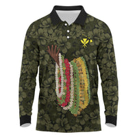 Hawaii Lei Kamehameha Long Sleeve Polo Shirt Melemele Seamless Pattern Hibiscus Flower