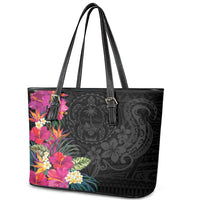 Hafa Adai Guam Leather Tote Bag Tropical Flowers Colorful Vibes