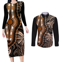 Polynesia Dashiki Couples Matching Long Sleeve Bodycon Dress and Long Sleeve Button Shirts Polynesia and Africa Traditional Special Together Gold LT9 Gold - Polynesian Pride