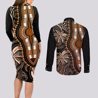 Polynesia Dashiki Couples Matching Long Sleeve Bodycon Dress and Long Sleeve Button Shirts Polynesia and Africa Traditional Special Together Gold LT9 - Polynesian Pride