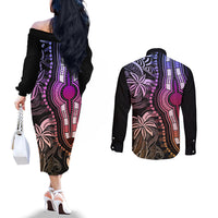 Polynesia Dashiki Couples Matching Off The Shoulder Long Sleeve Dress and Long Sleeve Button Shirts Polynesia and Africa Traditional Special Together Pastel LT9 - Polynesian Pride