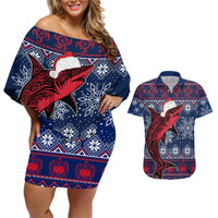 samoa-manuia-le-kirisimasi-couples-matching-off-shoulder-short-dress-and-hawaiian-shirt-samoan-fishing-tribal-pattern-christmas-vibe