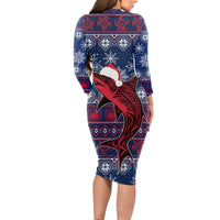 Samoa Manuia Le Kirisimasi Long Sleeve Bodycon Dress Samoan Fishing Tribal Pattern Christmas Vibe LT9 - Polynesian Pride