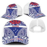 Personalised Toa Samoa Rugby Spirit Baseball Net Cap Blue Samoan Tribal Pattern - Polynesian Pride