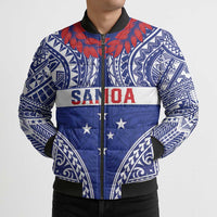 Personalised Toa Samoa Rugby Spirit Bomber Puffer Jacket Blue Samoan Tribal Pattern - Polynesian Pride