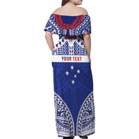 Personalised Toa Samoa Rugby Spirit Family Matching Off Shoulder Maxi Dress and Hawaiian Shirt Blue Samoan Tribal Pattern - Polynesian Pride