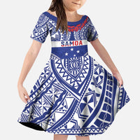 Personalised Toa Samoa Rugby Spirit Family Matching Puletasi and Hawaiian Shirt Blue Samoan Tribal Pattern LT9 Daughter's Dress Blue - Polynesian Pride