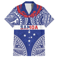Personalised Toa Samoa Rugby Spirit Family Matching Puletasi and Hawaiian Shirt Blue Samoan Tribal Pattern LT9 Dad's Shirt - Short Sleeve Blue - Polynesian Pride