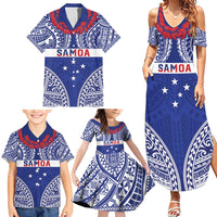 Personalised Toa Samoa Rugby Spirit Family Matching Summer Maxi Dress and Hawaiian Shirt Blue Samoan Tribal Pattern - Polynesian Pride