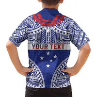 Personalised Toa Samoa Rugby Spirit Kid Hawaiian Shirt Blue Samoan Tribal Pattern - Polynesian Pride