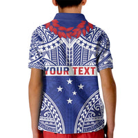 Personalised Toa Samoa Rugby Spirit Kid Polo Shirt Blue Samoan Tribal Pattern - Polynesian Pride