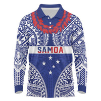 Personalised Toa Samoa Rugby Spirit Long Sleeve Polo Shirt Blue Samoan Tribal Pattern - Polynesian Pride