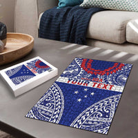 Personalised Toa Samoa Rugby Spirit Puzzle Blue Samoan Tribal Pattern - Polynesian Pride