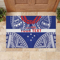 Personalised Toa Samoa Rugby Spirit Rubber Doormat Blue Samoan Tribal Pattern - Polynesian Pride