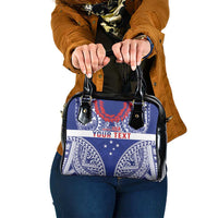 Personalised Toa Samoa Rugby Spirit Shoulder Handbag Blue Samoan Tribal Pattern - Polynesian Pride