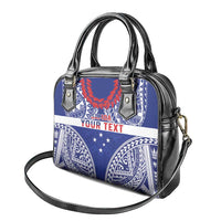 Personalised Toa Samoa Rugby Spirit Shoulder Handbag Blue Samoan Tribal Pattern - Polynesian Pride