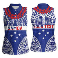 Personalised Toa Samoa Rugby Spirit Women Sleeveless Polo Shirt Blue Samoan Tribal Pattern - Polynesian Pride