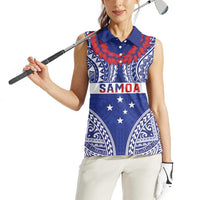 Personalised Toa Samoa Rugby Spirit Women Sleeveless Polo Shirt Blue Samoan Tribal Pattern - Polynesian Pride