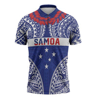 Personalised Toa Samoa Rugby Spirit Zipper Polo Shirt Blue Samoan Tribal Pattern - Polynesian Pride