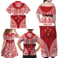 Personalised Toa Samoa Rugby Spirit Family Matching Off Shoulder Maxi Dress and Hawaiian Shirt Red Samoan Tribal Pattern - Polynesian Pride