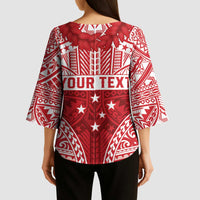 Personalised Toa Samoa Rugby Spirit Kimono Sleeve Blouse Red Samoan Tribal Pattern - Polynesian Pride