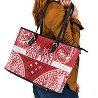 Personalised Toa Samoa Rugby Spirit Leather Tote Bag Red Samoan Tribal Pattern - Polynesian Pride