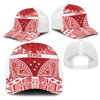 Personalised Toa Samoa Rugby Spirit Mesh Trucker Cap Red Samoan Tribal Pattern - Polynesian Pride