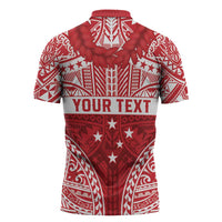 Personalised Toa Samoa Rugby Spirit Zipper Polo Shirt Red Samoan Tribal Pattern - Polynesian Pride