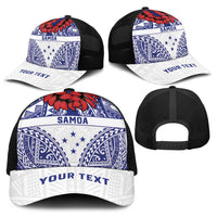 Personalised Toa Samoa Rugby Spirit Baseball Net Cap White Samoan Tribal Pattern - Polynesian Pride