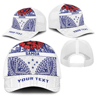 Personalised Toa Samoa Rugby Spirit Baseball Net Cap White Samoan Tribal Pattern - Polynesian Pride