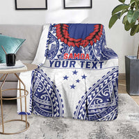 Personalised Toa Samoa Rugby Spirit Blanket White Samoan Tribal Pattern - Polynesian Pride