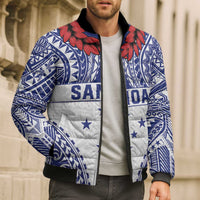 Personalised Toa Samoa Rugby Spirit Bomber Puffer Jacket White Samoan Tribal Pattern - Polynesian Pride