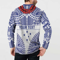 Personalised Toa Samoa Rugby Spirit Button Sweatshirt White Samoan Tribal Pattern - Polynesian Pride