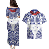 Personalised Toa Samoa Rugby Spirit Couples Matching Puletasi and Hawaiian Shirt White Samoan Tribal Pattern - Polynesian Pride