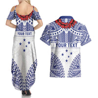 Personalised Toa Samoa Rugby Spirit Couples Matching Summer Maxi Dress and Hawaiian Shirt White Samoan Tribal Pattern - Polynesian Pride