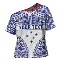 Personalised Toa Samoa Rugby Spirit Cross Shoulder Shirt White Samoan Tribal Pattern - Polynesian Pride