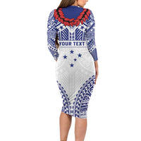Personalised Toa Samoa Rugby Spirit Family Matching Long Sleeve Bodycon Dress and Hawaiian Shirt White Samoan Tribal Pattern - Polynesian Pride