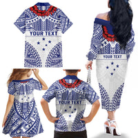 Personalised Toa Samoa Rugby Spirit Family Matching Off The Shoulder Long Sleeve Dress and Hawaiian Shirt White Samoan Tribal Pattern - Polynesian Pride