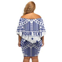 Personalised Toa Samoa Rugby Spirit Family Matching Off Shoulder Short Dress and Hawaiian Shirt White Samoan Tribal Pattern - Polynesian Pride